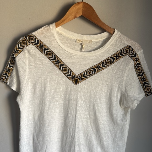 MAJE Toblo Embroidered-trim Linen T-shirt In Ecru medium - Picture 5 of 12
